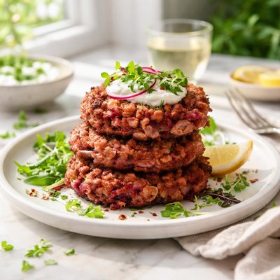Image of Crisp Sausage Cakes with Beetroot