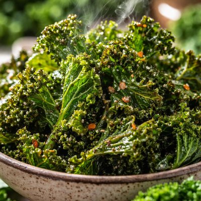 Image of Col rizada crujiente horneada sin azúcar.