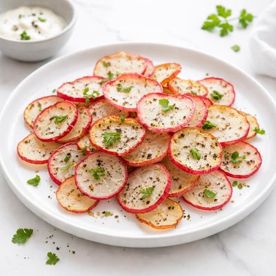 Image of Crispy Baked Radish Chips Low Fat Low Carb