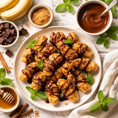 Image of Crispy Bananas with Cinnamon Chocolate Sauce