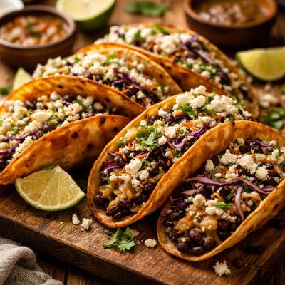 Image of Crispy Black Bean Tacos with Feta Cabbage Slaw