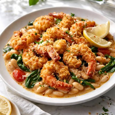 Image of Crispy Breaded Shrimp with Cannellini Beans