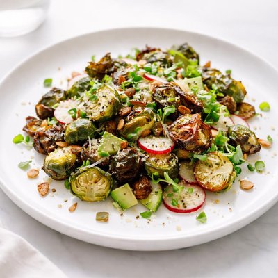 Image of Vegan Crispy Brussels Sprout Salad with Lemon Vinaigrette