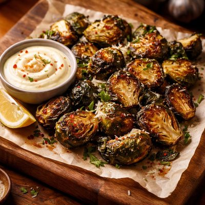 Image of Crispy Brussels Sprouts with Garlic Aioli