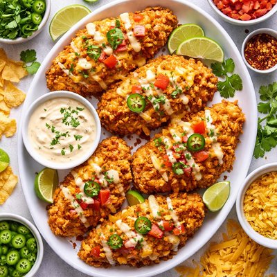Image of Crispy Cheesy Tortilla Chip Pan Fried Chicken