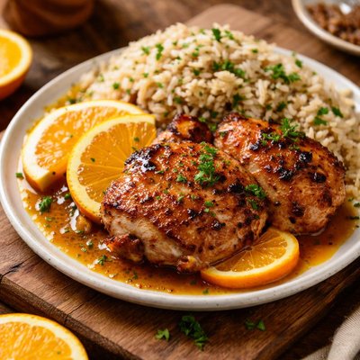Image of Crispy Chicken a L Orange and Brown Rice