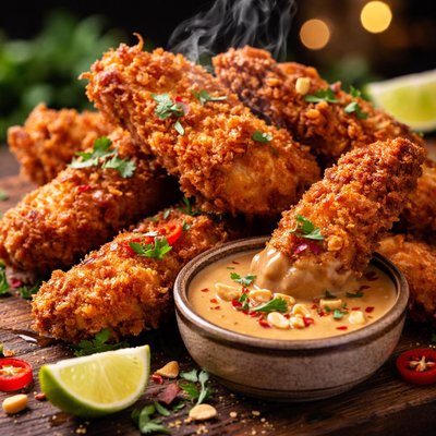 Image of Crispy Chicken with Peanut Dipping Sauce