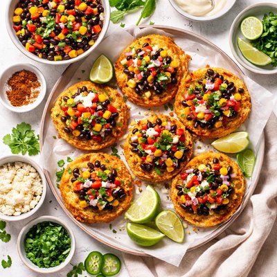 Image of Crispy Corn Cakes with Smoky Black Bean Salsa