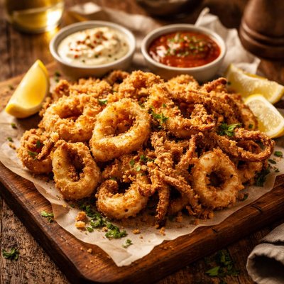 Image of Calamares fritos crujientes y bajos en grasa.