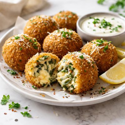 Image of Crispy Deep Fried Spinach Artichoke Dip Balls