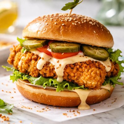 Image of Crispy Fish or Chicken Sandwich with Spicy Mayonnaise
