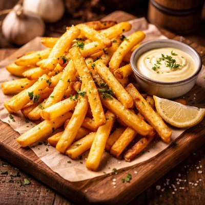 Image of Crispy French Fries with Garlic Aioli Sauce