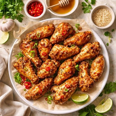 Image of Crispy Honey Garlic Chicken Wings
