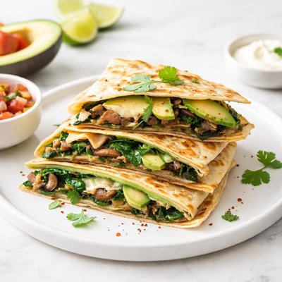 Image of Crispy Mushroom Spinach and Avocado Quesadillas