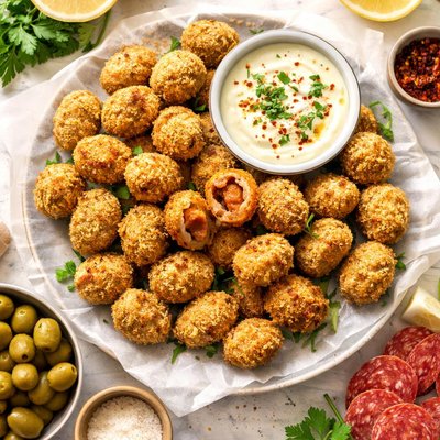 Image of Crispy Olives Stuffed with Sausage
