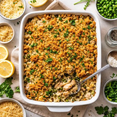 Image of Crispy on the Top Tuna and Green Pea Casserole Rocco Dispirito
