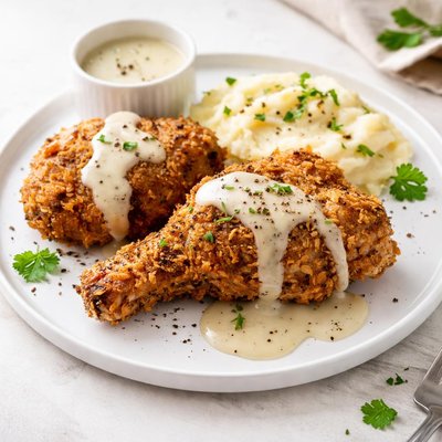 Image of Crispy Oven Fried Chicken with Gravy