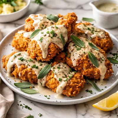 Image of Crispy Oven Fried Chicken with Sage Gravy