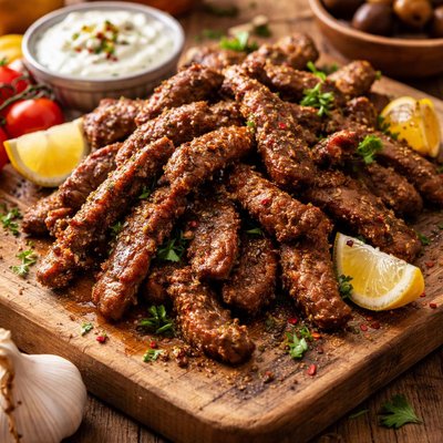 Image of Tiras de carne de res crujientes salteadas en sartén bajas en carbohidratos.
