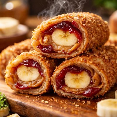 Image of Crispy Peanut Butter Jelly and Banana Roll Up