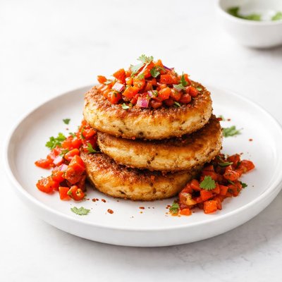Image of Crispy Potato Patties with Roasted Red Pepper Salsa