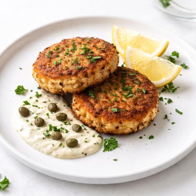 Image of Crispy Salmon Cakes with Lemon Caper Mayonnaise