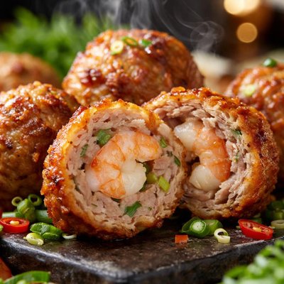 Image of Crispy Shrimp Stuffed Pork Meatballs Rsc