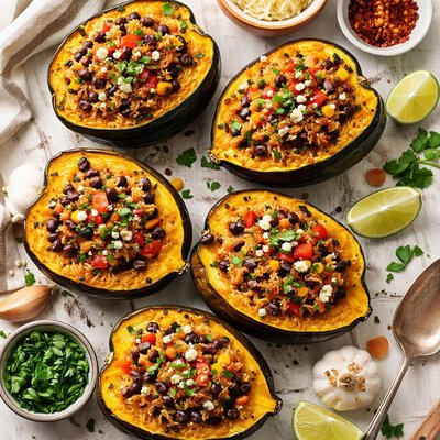 Image of Crock Pot Acorn Squash with Pepper Rice Stuffing