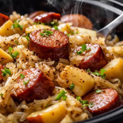 Image of Crock Pot Apple and Sauerkraut Kielbasa Low Fat