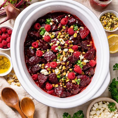 Image of Crock Pot Baked Beets in Warm Raspberry Vinaigrette
