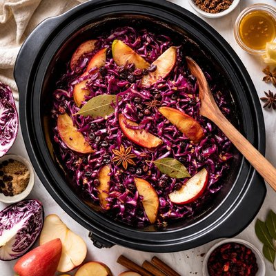Image of Crock Pot Baked Spiced Red Cabbage with Apples or Pears