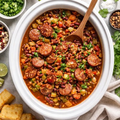 Image of Crock Pot Beans Sausage