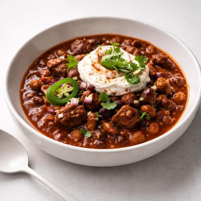 Image of Crock Pot Beef Chili with Chili Creme Fraiche