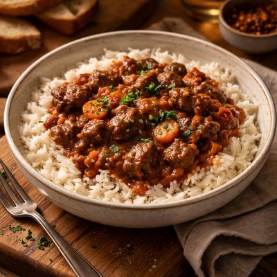 Image of Crock Pot Beef Ragout Over Rice
