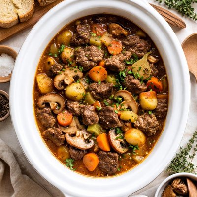 Image of Crock Pot Beef Stew with Shiitake Mushrooms