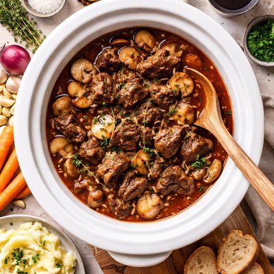 Image of Crock Pot Beef with Mushroom and Red Wine Gravy