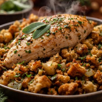 Image of Crock Pot Braised Sage Chicken with Stuffing