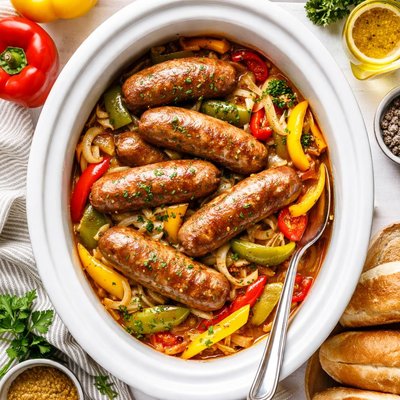 Image of Crock Pot Bratwurst and Peppers
