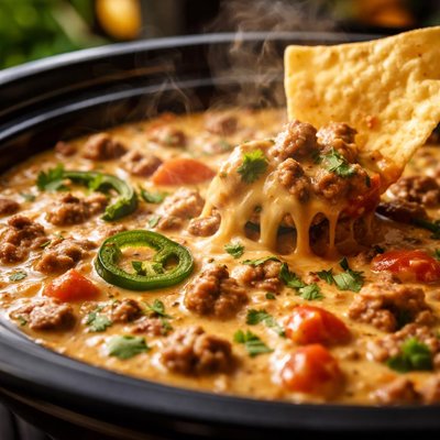Image of Crock Pot Cheese Dip with Ground Beef