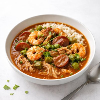 Image of Crock Pot Chicken and Sausage Gumbo with Shrimp