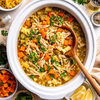 Image of Crock Pot Chicken Noodle Soup with Sweet Potatoes