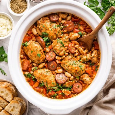 Image of Crock Pot Chicken Smoked Turkey Sausage Cassoulet