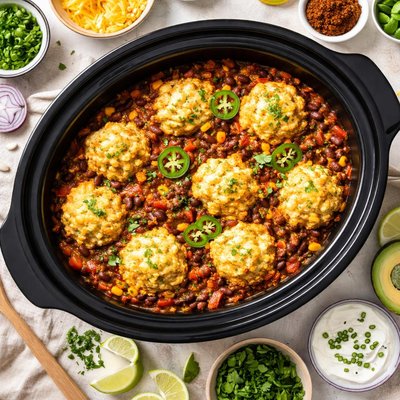 Image of Crock Pot Chili with Cornmeal Dumplings