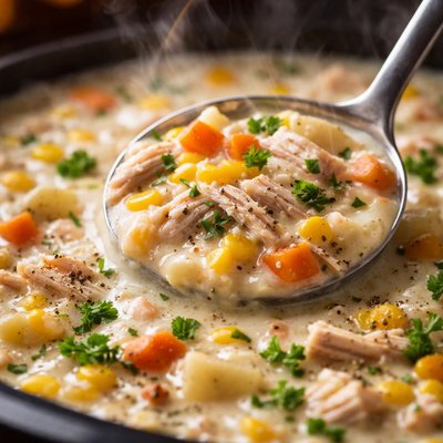Image of Crock Pot Creamy Corn and Turkey Soup