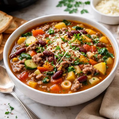 Image of Crock Pot Ground Beef Minestrone Soup