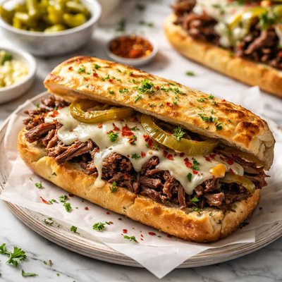 Image of Crock Pot Italian Beef Philly Cheese Steak Garlic Bread Sandwich
