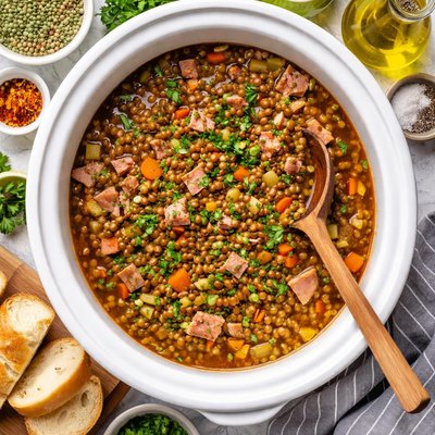 Image of Crock Pot Lentil and Ham Soup