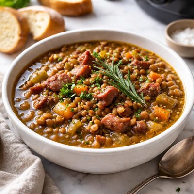 Image of Crock Pot Lentils with Ham and Rosemary