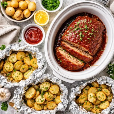 Image of Crock Pot Meatloaf and Packet Potatoes