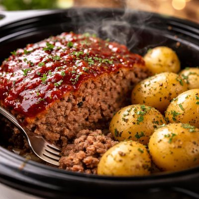 Image of Crock Pot Meatloaf and Potatoes